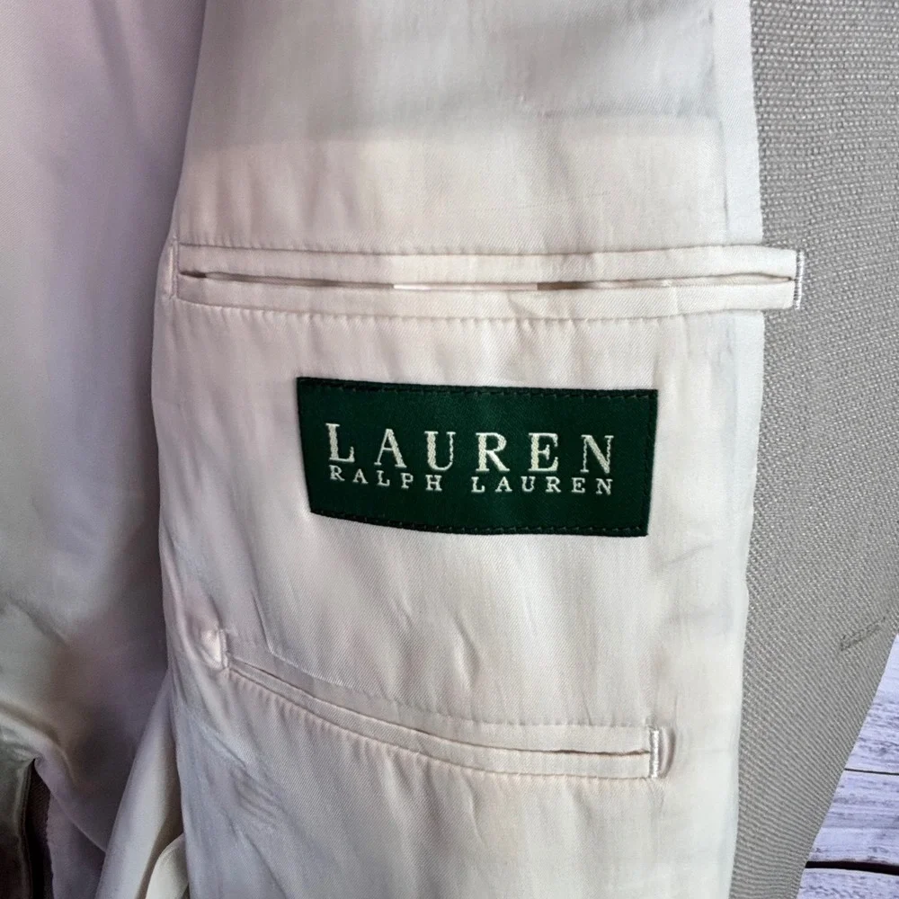 Summer Weight L. Ralph Lauren Blazer 42R Tan Taupe Poly/Viscose Neutral Minimal
